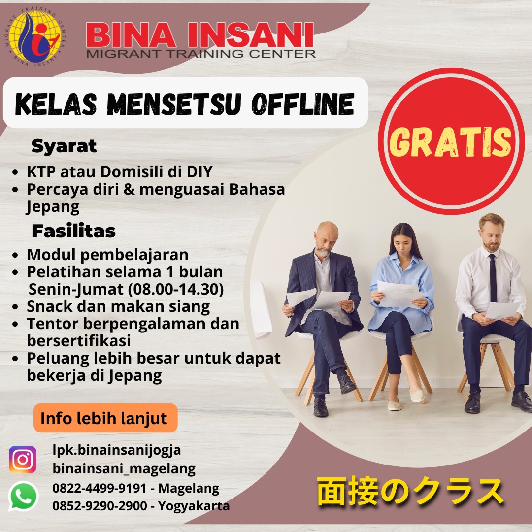 KELAS MENSETSU/ WAWANCARA BAHASA JEPANG OFFLINE GRATIS